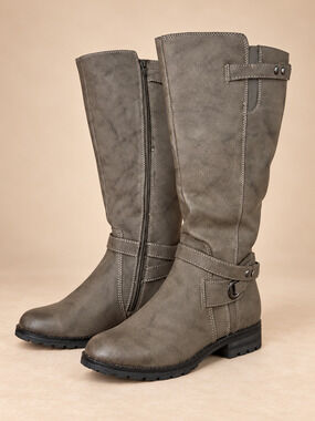 Natural Soul Blair Boots Womens 8 M Gray Tall Riding Ring Strap Zip Preowned